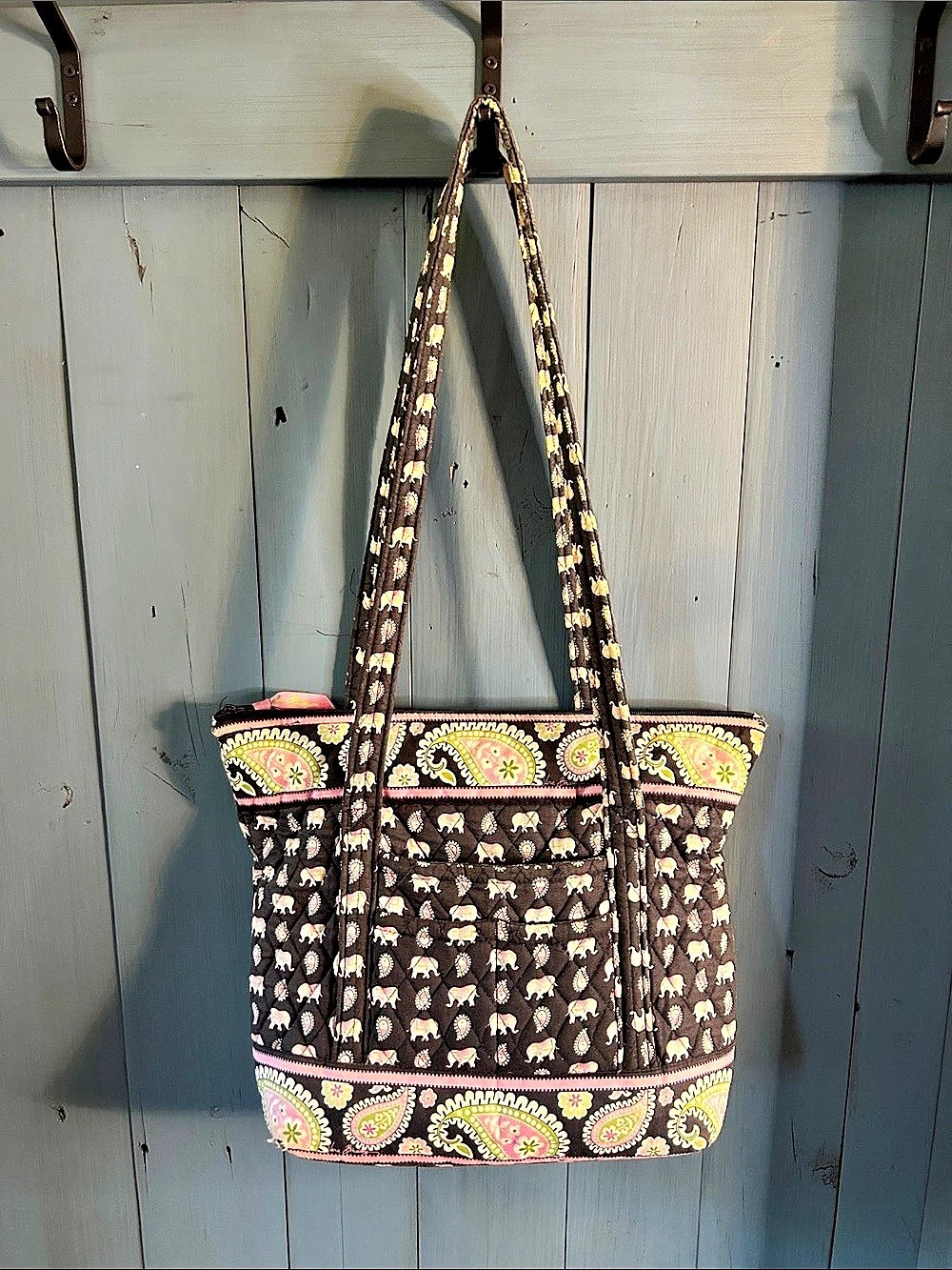 Vera Bradley Pink Elephants Tote Bag in Black & Pink